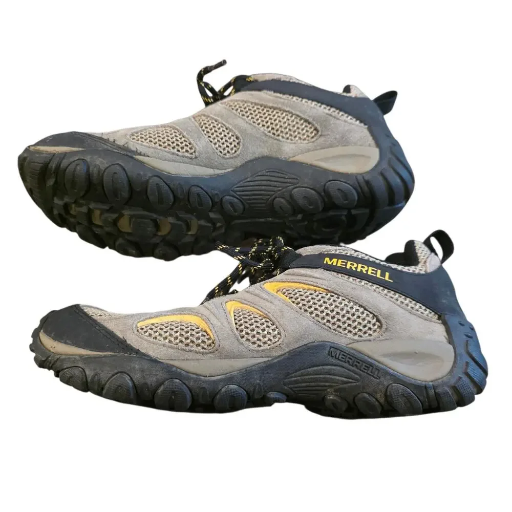 Merrell J31281 Men's Size 8 Hiking Trail Shoes Gray Yellow Mesh Leather Air...